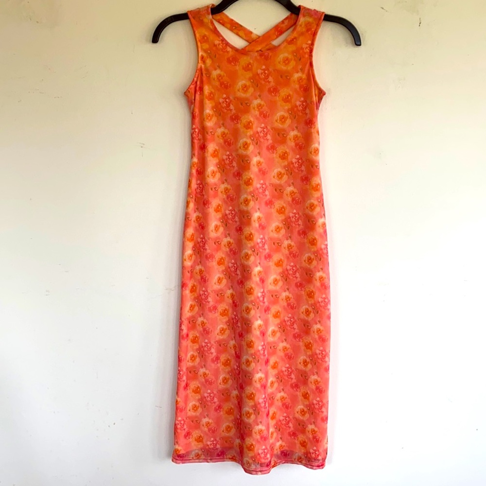 Girl Code Girls 8 Lined Peachy Orange floral Lined Maxi Dress
